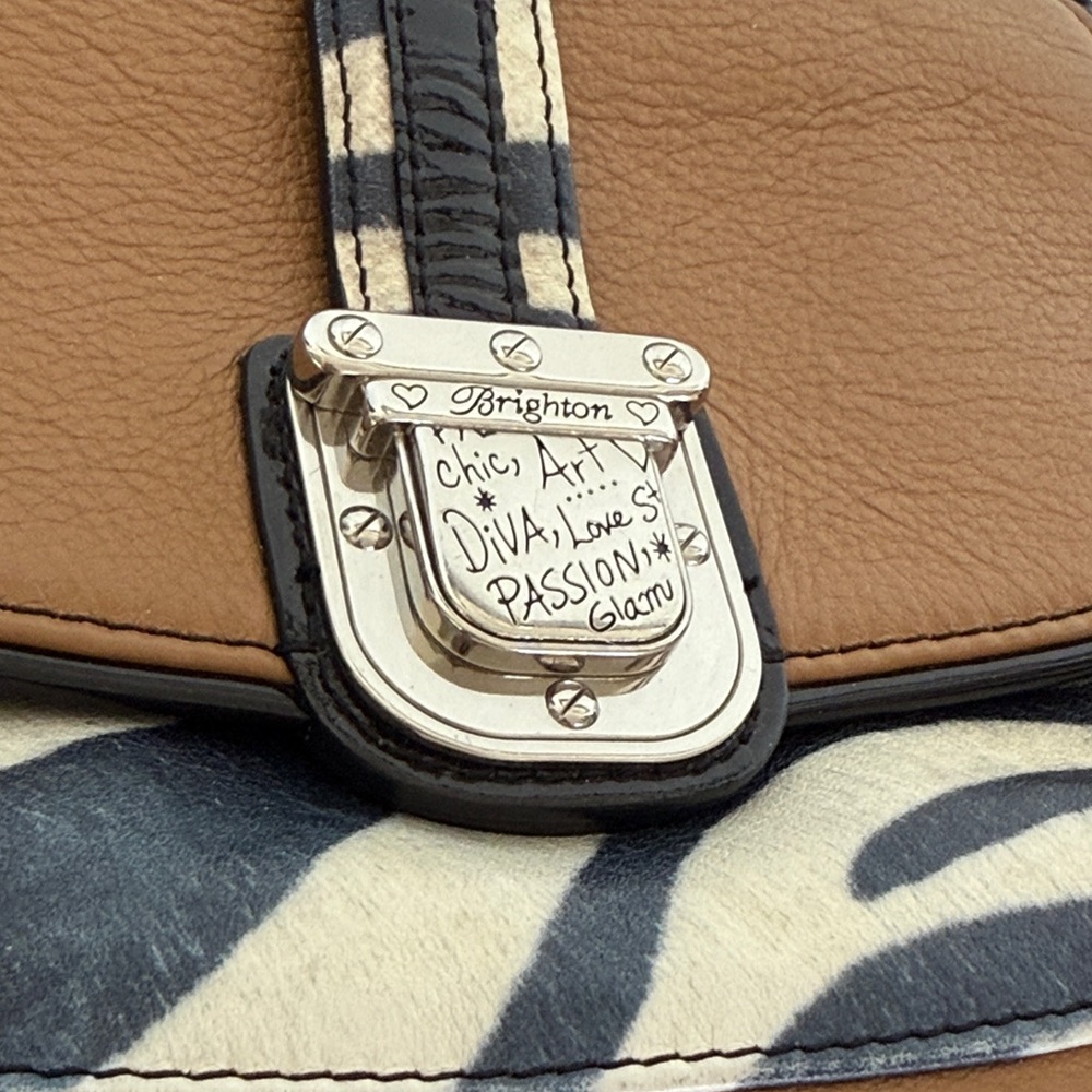 BRIGHTON TAN LEATHER ZEBRA PRINT DIVA LOVE PASSION GLAM CROSSBODY BAG - Picture 4 of 12